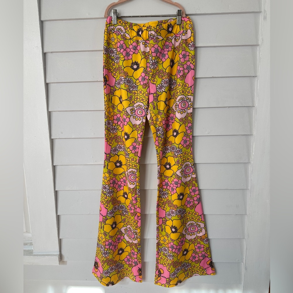 Groovy flower power bell bottoms. Hippie pants